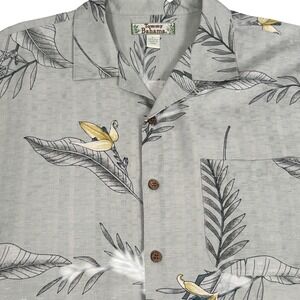 Tommy Bahama Silk Hawaiian Shirt Grey Floral Tropical Button Up Camp AOP Mens L